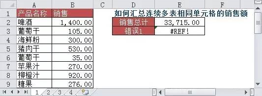 怎么汇总连续多表相同单元格的销售额