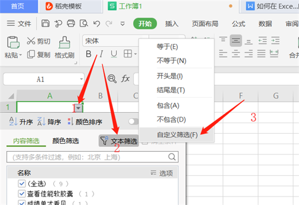 WPS Excel同时筛选多个关键字的方法