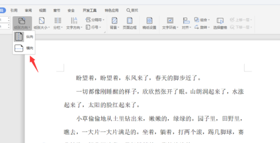使用WPS中word设置横向页面
