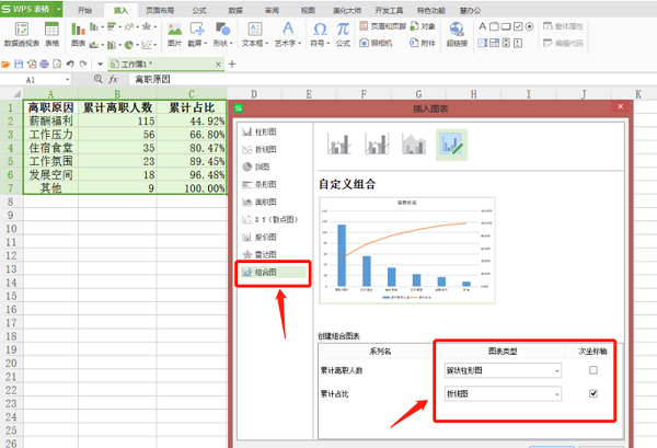 WPS中Excel制作柏拉图方法