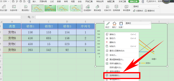 WPS中Excel图表修改横坐标的方法