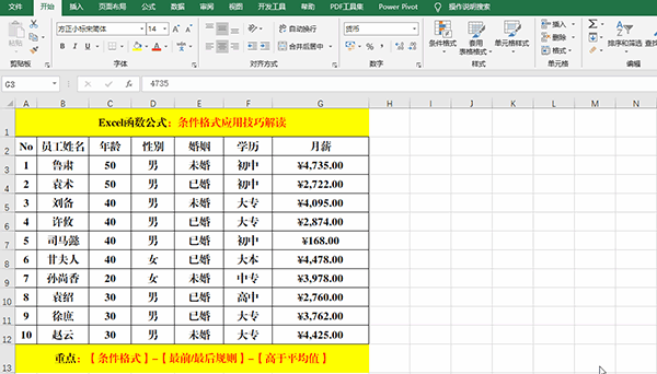 Excel 2019中使用条件格式分析数据的7