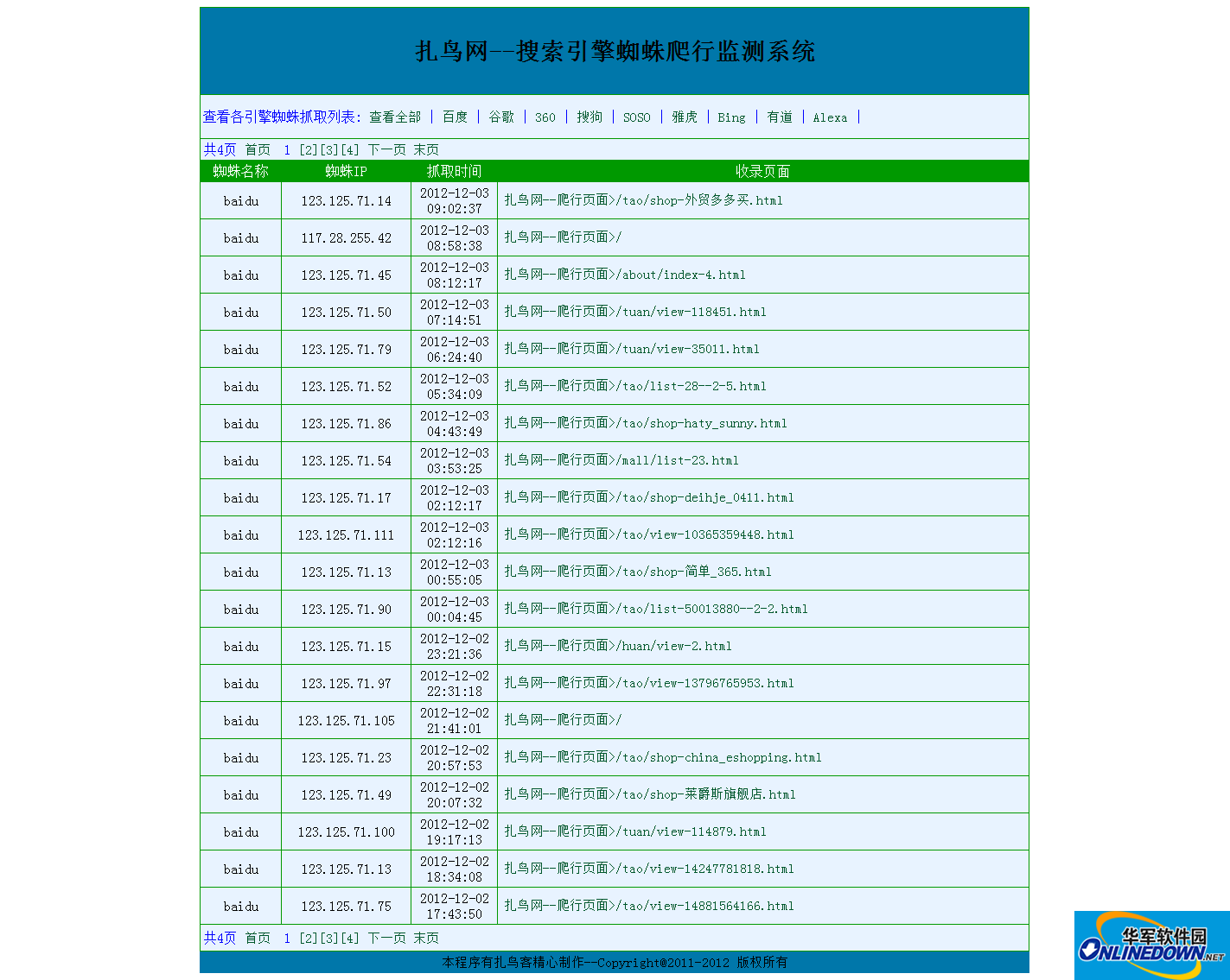 扎鸟搜索引擎蜘蛛爬行统计系统