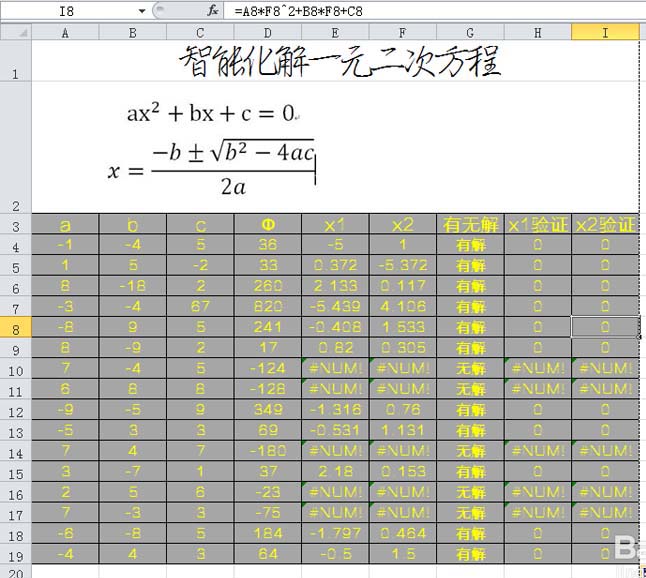 excel表格中一元二次方程怎么求解?