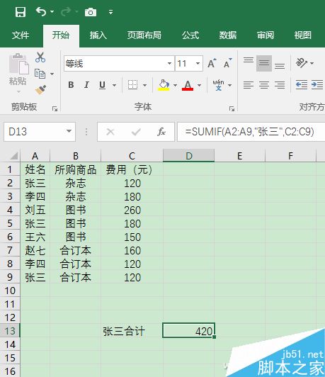 Excel中的SUMIF函数带给不一样的条件求和