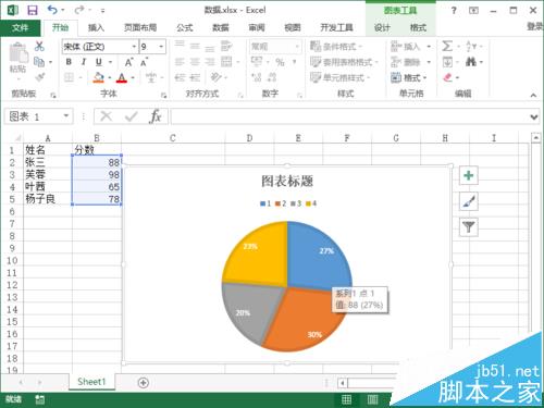 Excel2013怎么将数据转换成饼图并显示百分比?