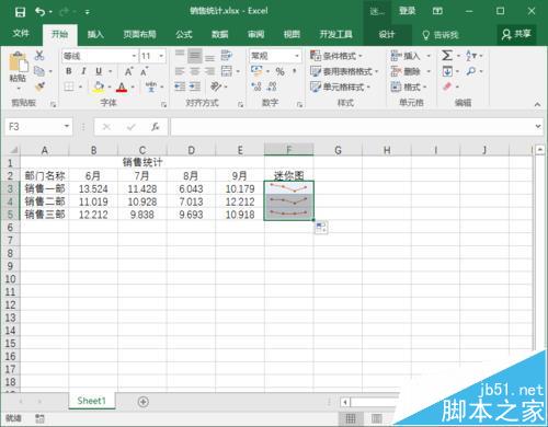 Excel2016表格中的数据怎么添加迷你图?
