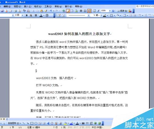 Word2003为自选图形添加或取消阴影