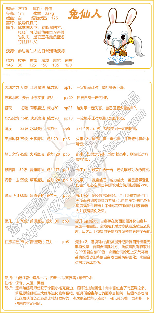 洛克王国兔仙人技能表一览