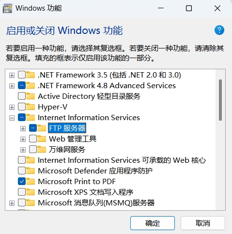 启用 IIS 功能