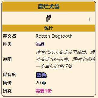 《泰拉瑞亚》灾厄盗贼饰品腐烂犬齿获取方式介绍