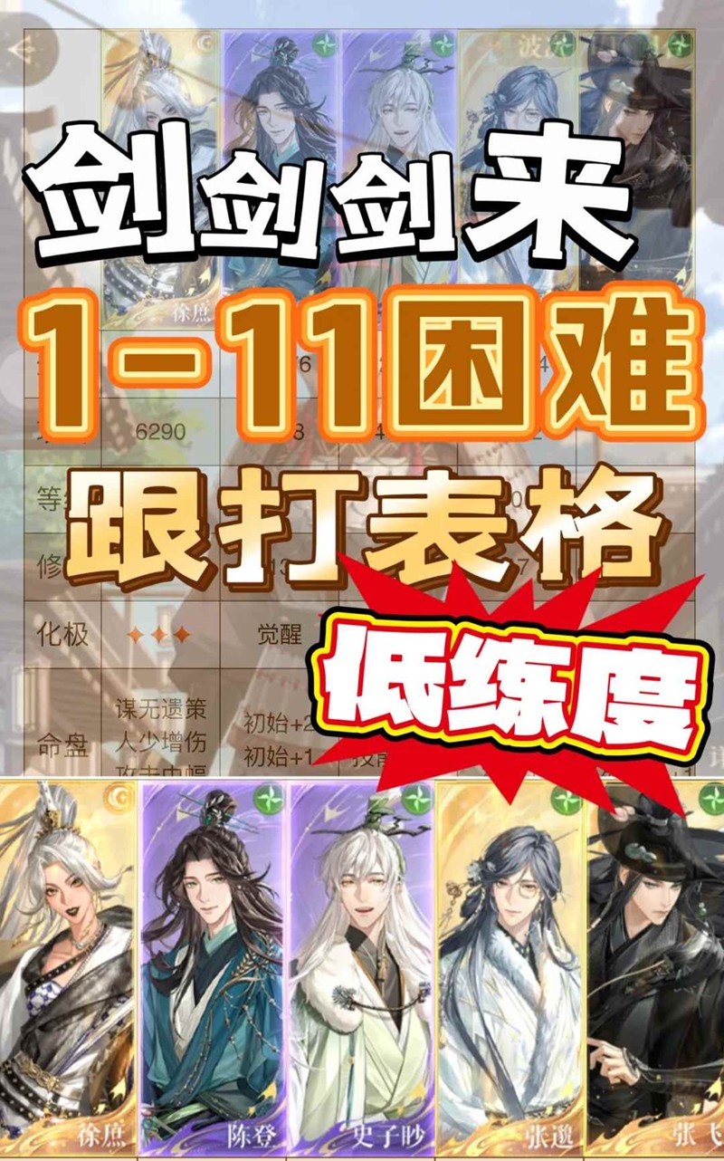 如鸢剑剑剑来困难关-1-11困难怎么打跟打表格