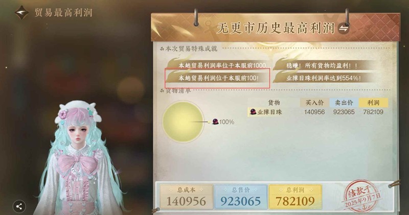 逆水寒航海贸易闲趣任务单-笔贸易利润前100名