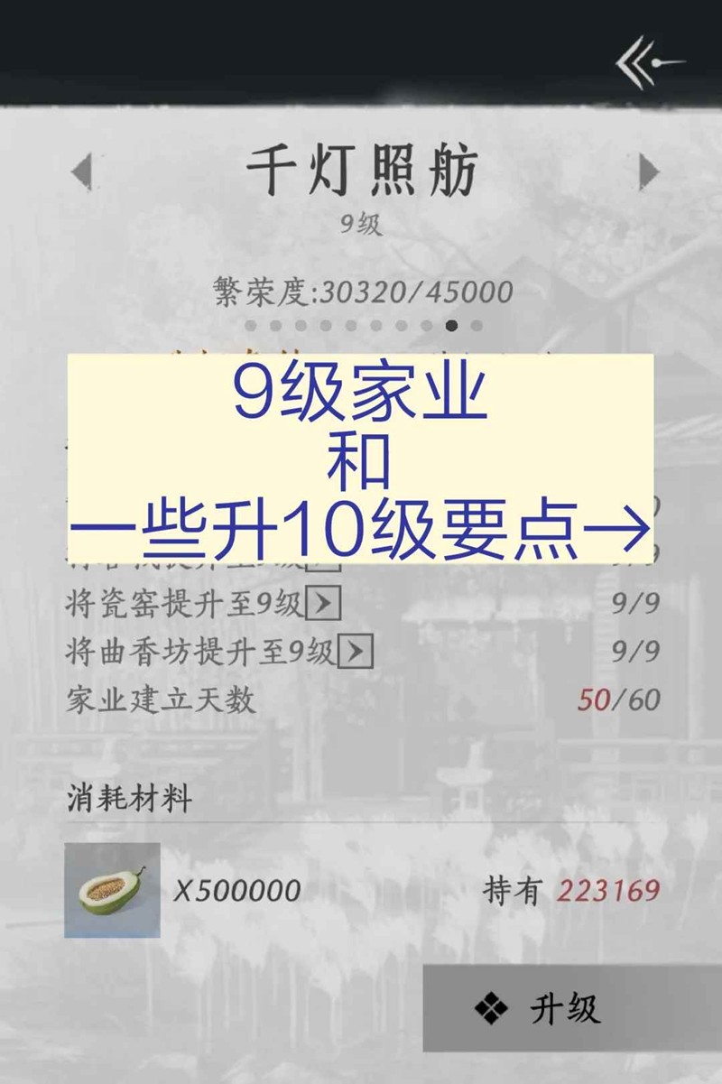 燕云十六声9级家业产业链-家业升十级要准备什么