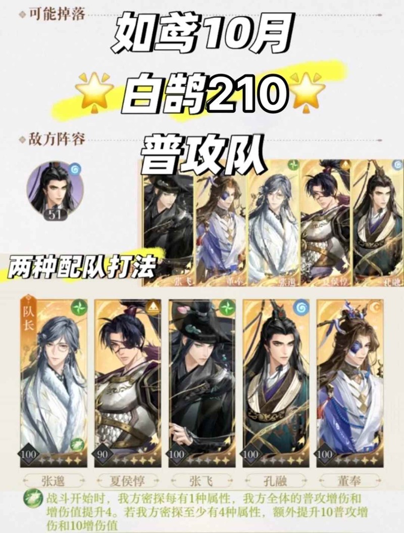 如鸢10月白鹄行动210星-两种配队打法及机制讲解