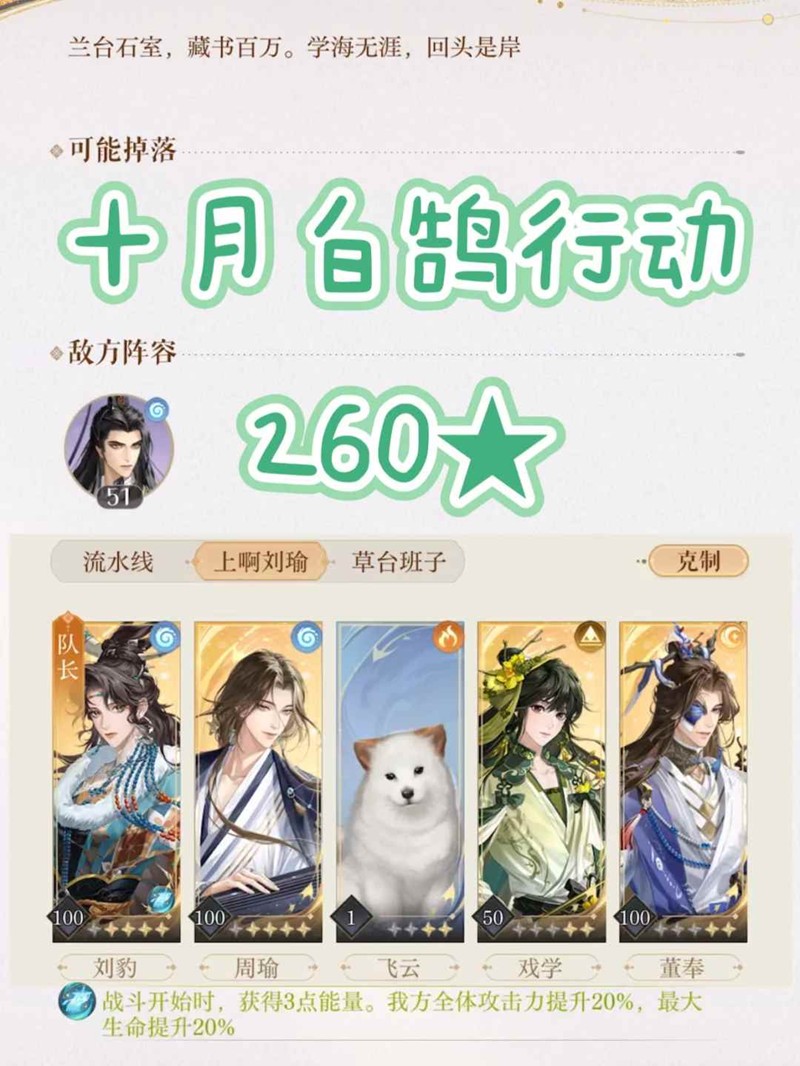 如鸢10月白鹄行动-260星配队怎么打