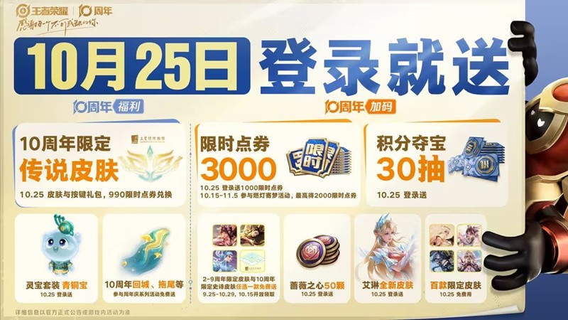 王者十周年庆典10月25日将开启-海量限时点券放送
