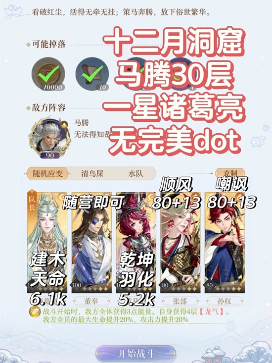 如鸢12月洞窟马腾30层-一星亮较低练dot队