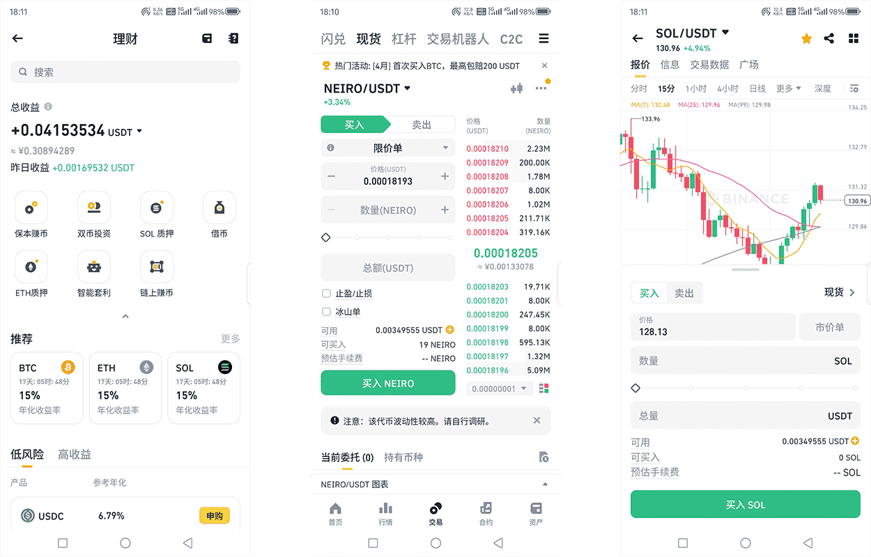 币安APP支持功能 币安APP支持功能