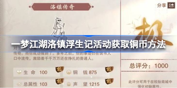一梦江湖洛镇浮生记活动获取铜币方法详情