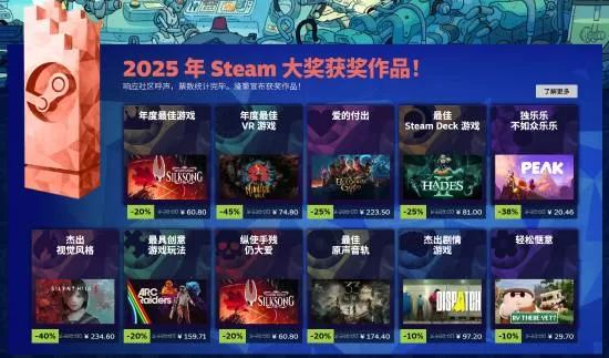 《空洞骑士：丝之歌》荣获年度最佳-Steam大奖2025完整获奖名单一览